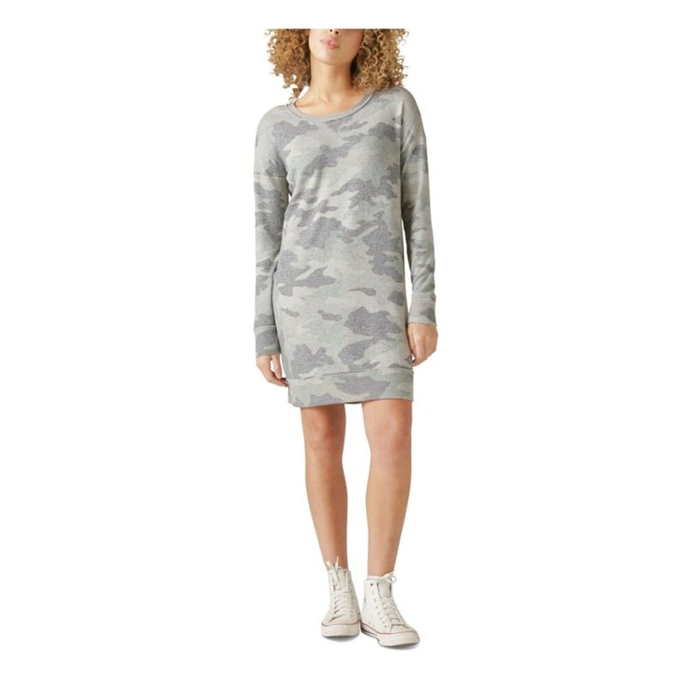 LUCKY BRAND Womens Gray Long Sleeve Crew Neck Short Sweatshirt Dress XS